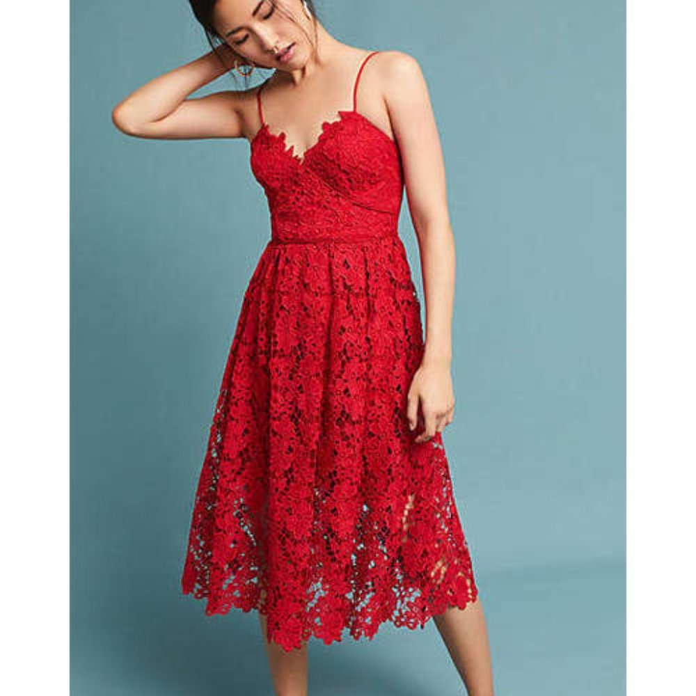 Anthropologie Scarlet Red Lace Dress